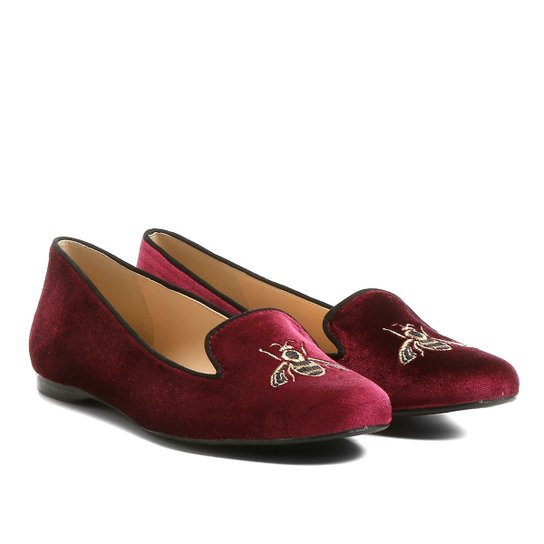 Slipper Jorge Alex Bordado Abelha Veludo - Vinho