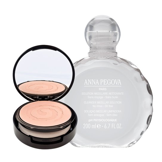 Solução Limpadora Micelar + Pó Compacto Bege Médio - Kit Anna Pegova - Incolor