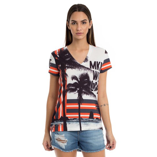 T-Shirt Moikana De Malha De Viscose Com Estampa - Preto+Branco
