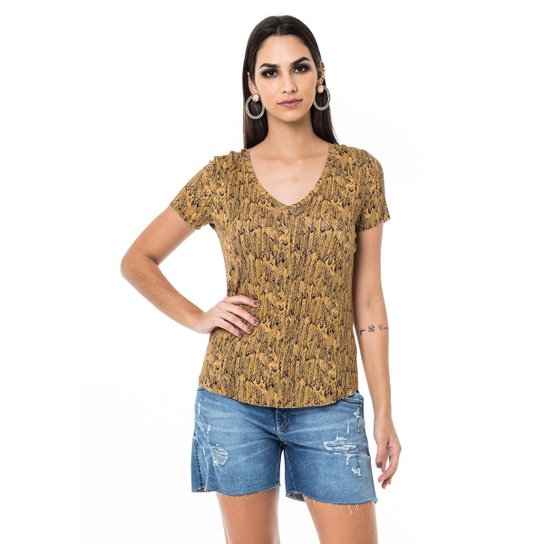 T-Shirt Moikana Malha Estampas - Cobre