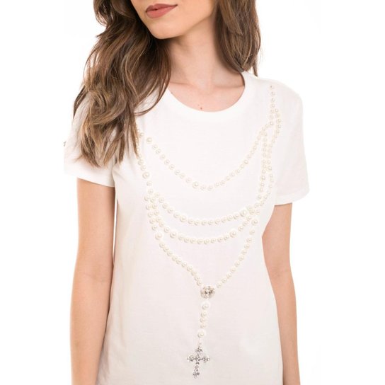T-Shirt Osmoze Daniela Cristina Rosário Perola Feminina - Branco