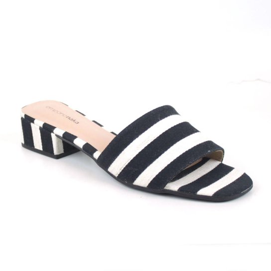 Tamanco Tecido Listrado Emporionaka Feminino - Branco+Preto