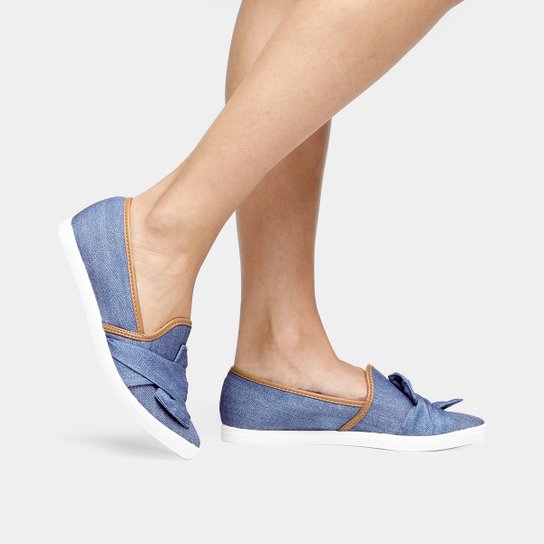 Tênis Beira Rio Slip On Laço - Jeans