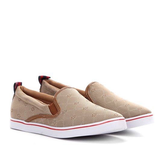 Tênis Capodarte Slip On Monograma Vintage Feminino - Bege