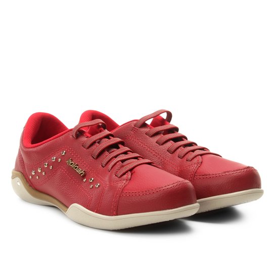Tênis Couro Kolosh Elástico Apliques Lateral Feminino - Vermelho