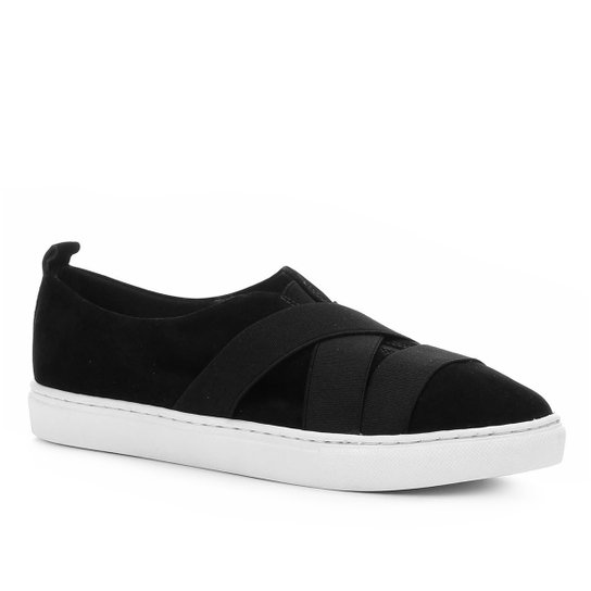 Tênis Couro Shoestock Elástico Feminino - Preto