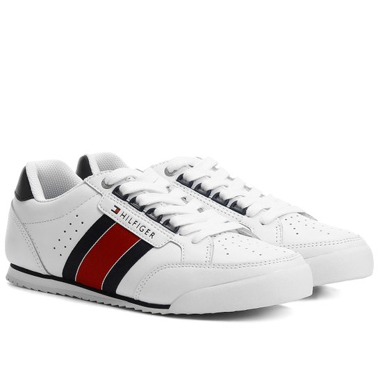 Tênis Couro Tommy Hilfiger Match Point Masculino - Branco+Azul