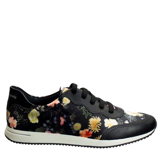 Tênis Cravo e Canela Floral 97628-1 - Preto