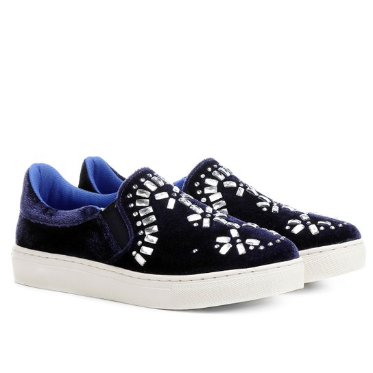 Tênis Di Cristalli Slip On Hot Fix - Marinho