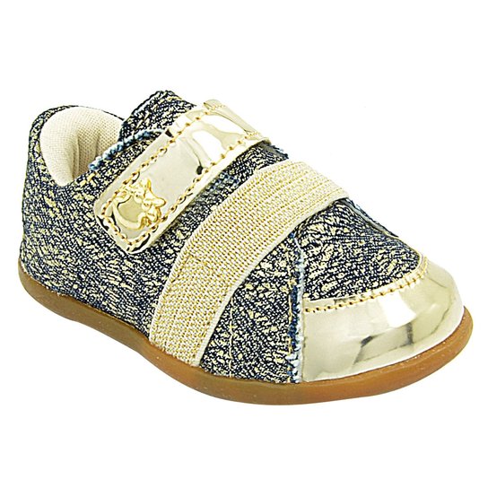 Tênis Feminino Jeans Pé com Pé - Azul+Dourado