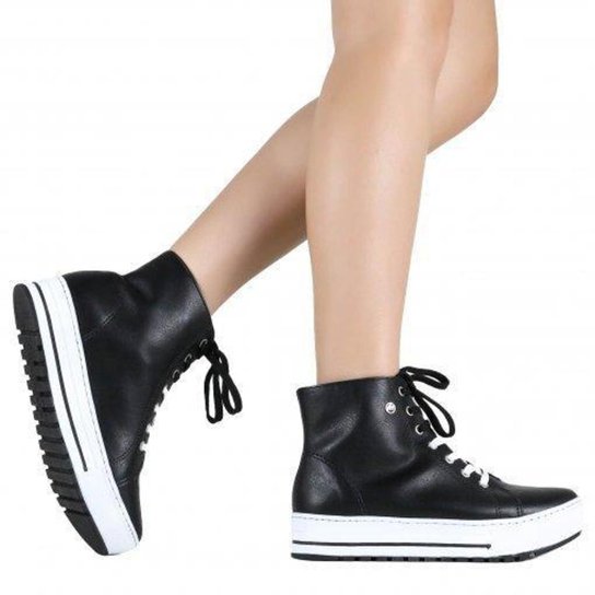Tênis Via Marte FlatForm Black and White Feminino - Preto