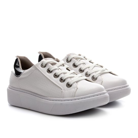 Tênis Via Marte Ilhós Strass-19-15402 - Branco+prata