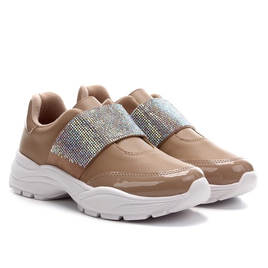 Tênis Vizzano Jogging Elástico Strass Feminino - Bege