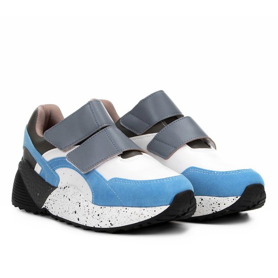 Tênis Vizzano Sneaker Velcro Feminino - Branco+Azul