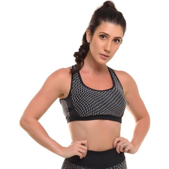Top Com Proteção Solar Sandy Fitness Glow Rubi - Feminino - Preto