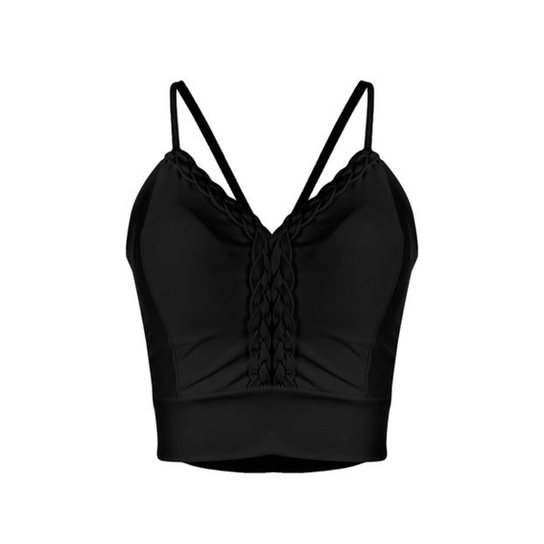 Top Outlet Dri Cropped Suplex Alcinha Fina Detalhe Trança No Decote - Preto