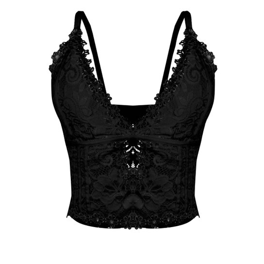 Top OutletDri Cropped Renda Rendada Alcinha Detalhe Guippir Floral - Preto