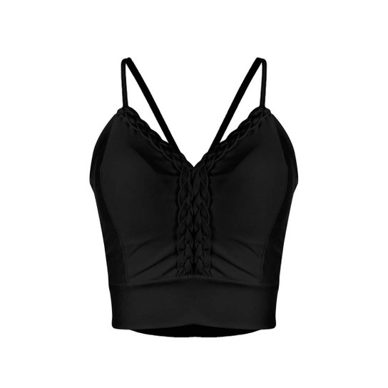 Top OutletDri Cropped Suplex Alcinha Fina Detalhe Trança No Decote - Preto