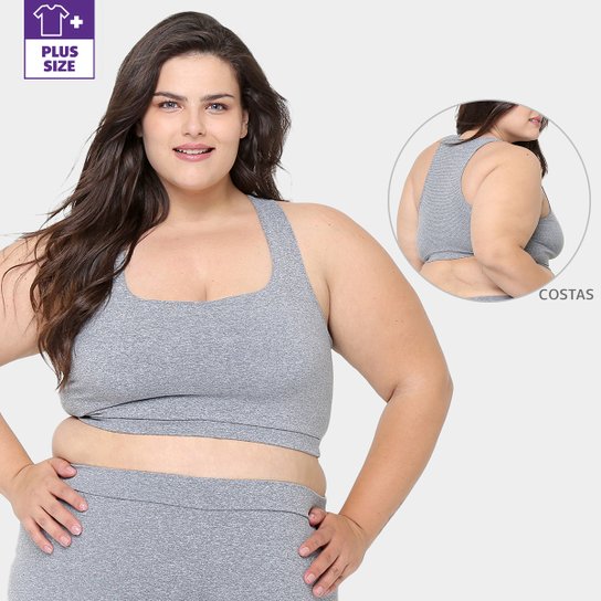 Top Plus Size Fila Mesh Média Sustentação - Mescla