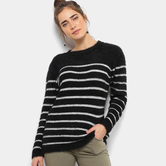 Tricô Facinelli Pelinho Listrado Feminino - Preto