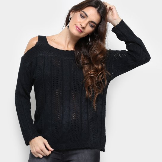 Tricot Fiya Lady Recorte Ombro Feminino - Preto