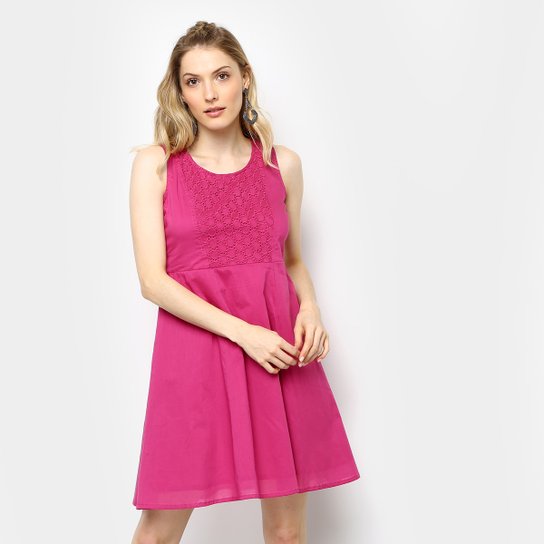Vestido Aishty Curto Alças Textura - Rosa Escuro