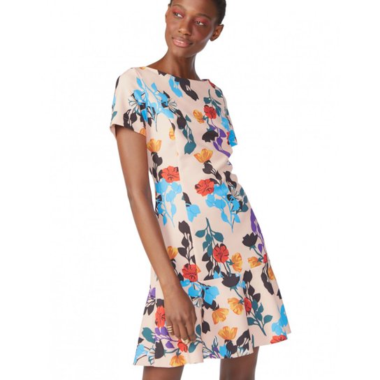 Vestido Amaro Curto Babado Na Barra - Bege