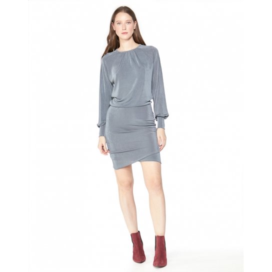 Vestido Amaro Curto Drapeado Lurex - Cinza