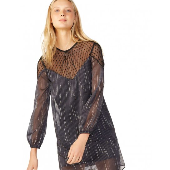 Vestido Amaro Curto Tule Poá - Preto