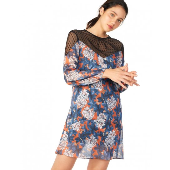 Vestido Amaro Curto Tule Poá - Laranja