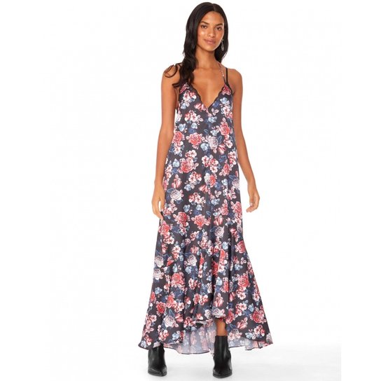 Vestido Amaro Midi Alcinha Decote V - Preto
