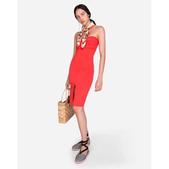 Vestido Amaro Midi Com Fenda - Vermelho