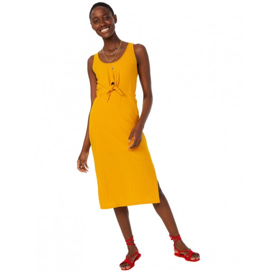 Vestido Amaro Midi Malha Canelada Com Nó Feminino - Amarelo