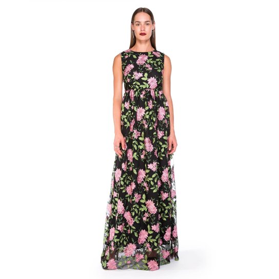 Vestido Amaro Tule Com Bordado - Preto