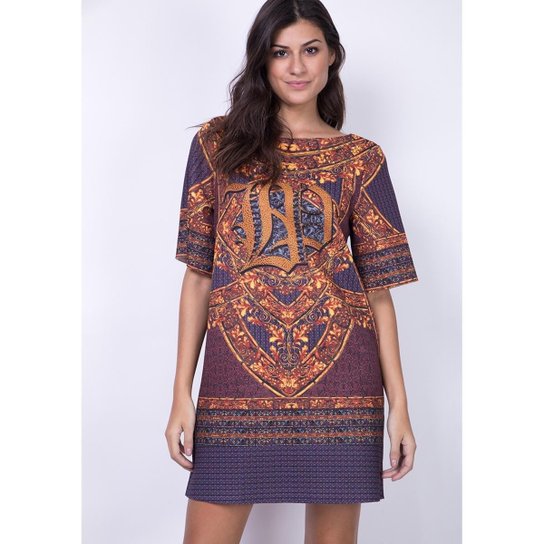 Vestido Amplo Estampado Lança Perfume - Amarelo