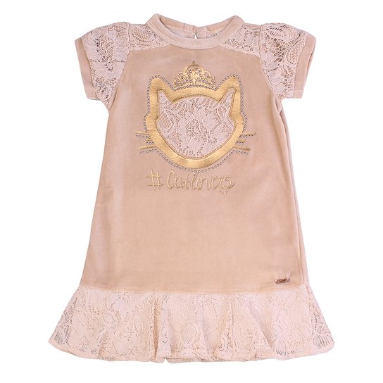 Vestido Animê Plush Com Renda - Bege