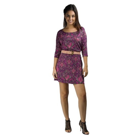 Vestido Banna Hanna Manga 34 Com Cinto do do - Azul+Roxo