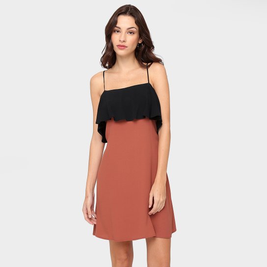 Vestido Carina Duek Guitar Babados - Preto+Marrom