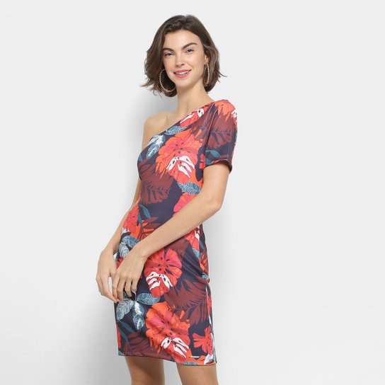 Vestido Colcci Tubinho Curto Folhagem - Vermelho