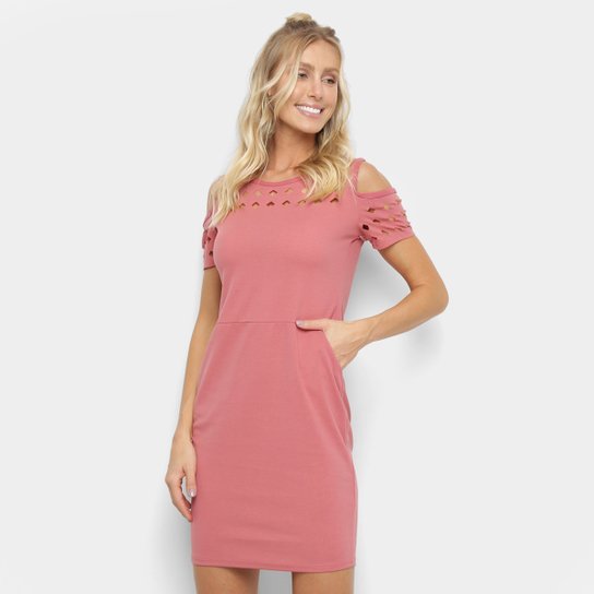 Vestido Curto Jin Tubinho Recortes - Rosa
