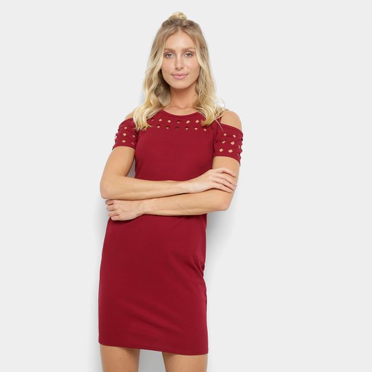 Vestido Curto Jin Tubinho Recortes - Vinho