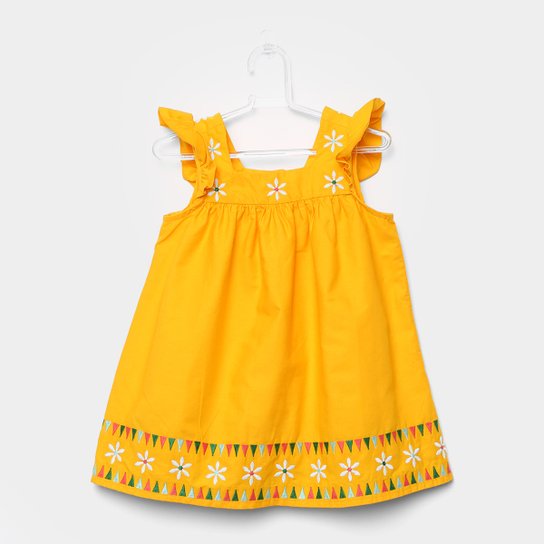 Vestido Fábula Maria Bonita Bordado - Amarelo