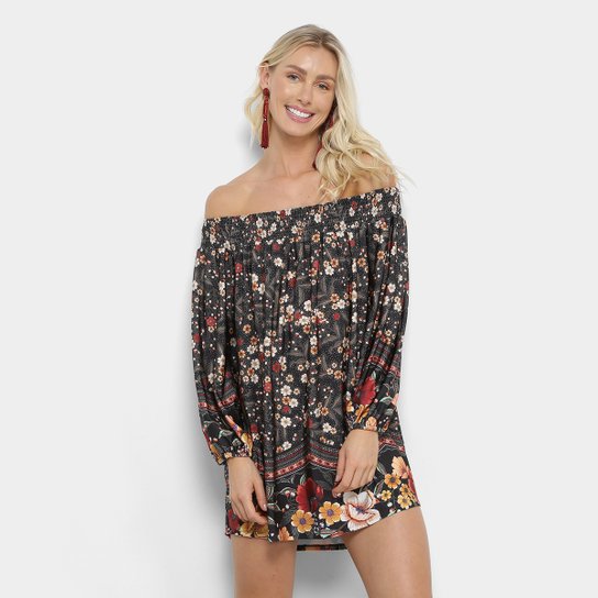 Vestido Farm Ombro a Ombro Dalila - Preto+Laranja