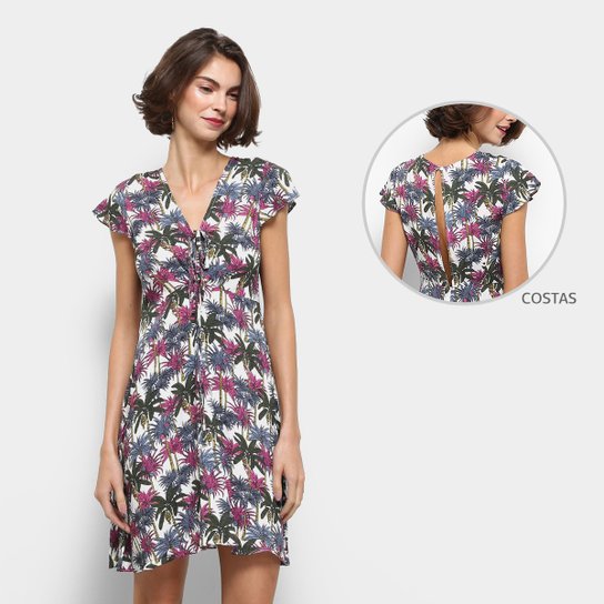 Vestido Fiya Lady Evasê Curto Estampado - Branco