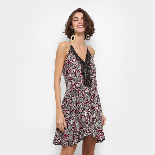 Vestido Fiya Lady Evasê Curto Estampado - Vermelho