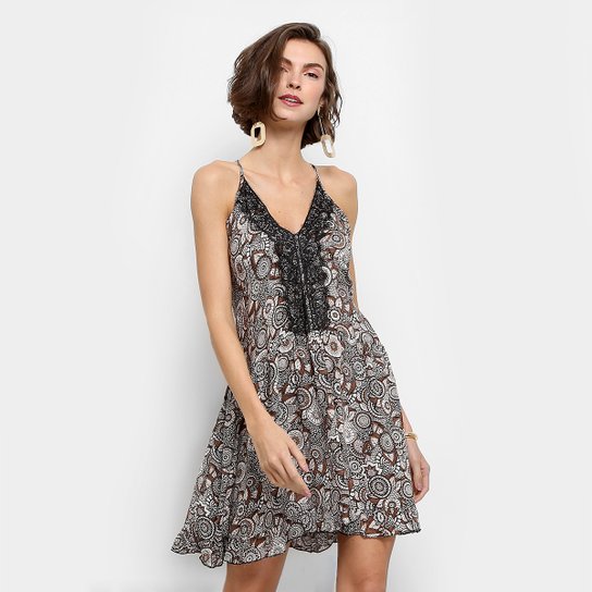 Vestido Fiya Lady Evasê Curto Estampado - Marrom