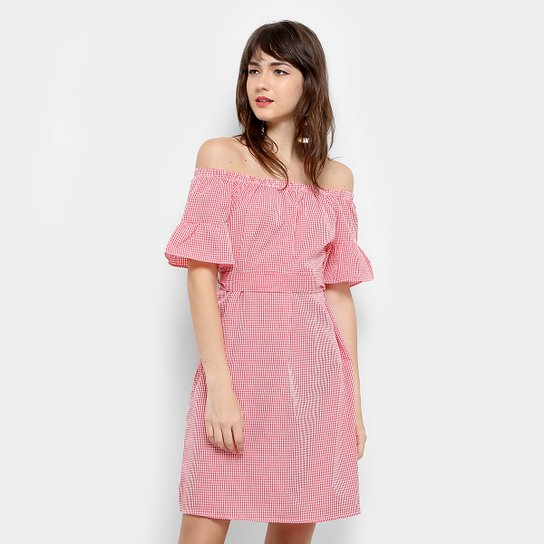 Vestido Fiya Lady Evasê Curto Xadrez - Vermelho