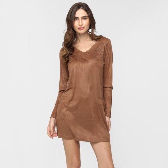 Vestido Fiya Lady Suede Ilhós - Marrom