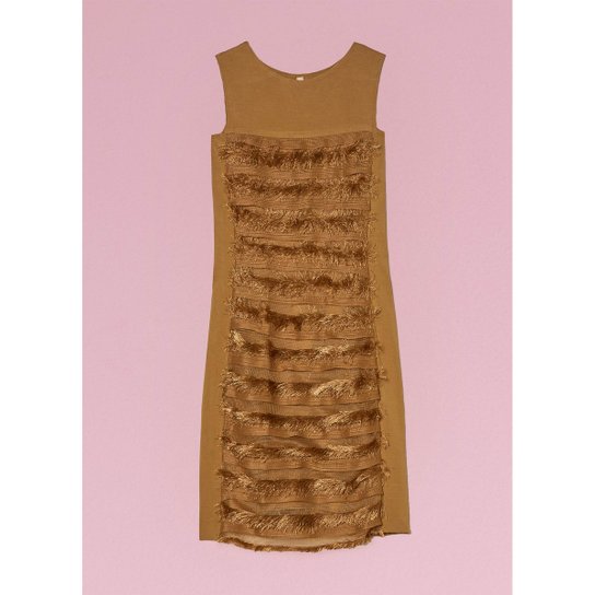 Vestido Franja Cantão Lily Feminino - Marrom