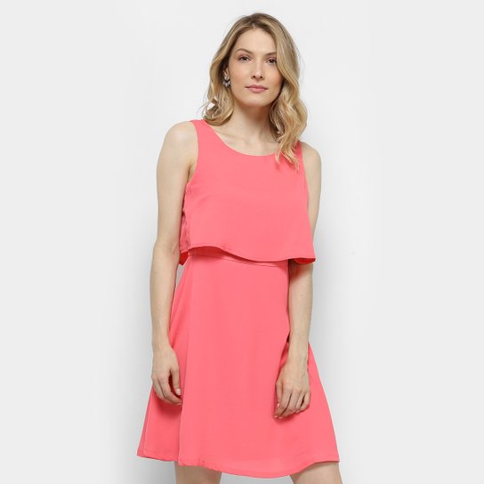 Vestido Holin Stone Curto Evasê Abertura Costas - Coral
